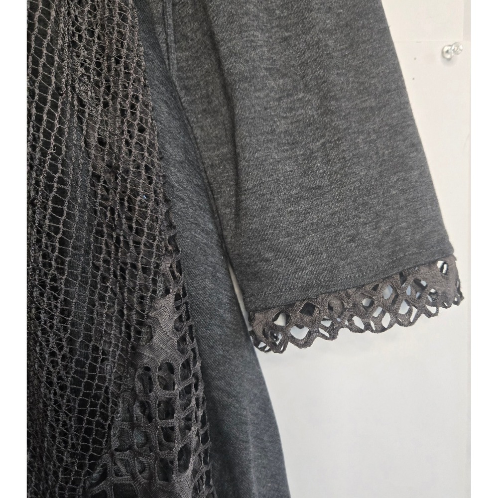 Pretty Angel Women Charcoal Gray Silk Blend Floral Applique Mesh Layered Tunic L - Picture 5 of 16